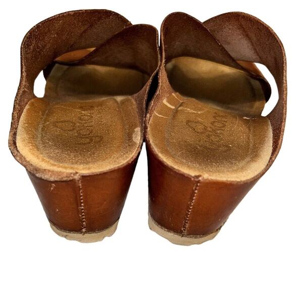 Yokono Womens Brown Leather Cross Strap Wedge Sandals Shoes‎ SZ 9 Made in Spain - Picture 5 of 11